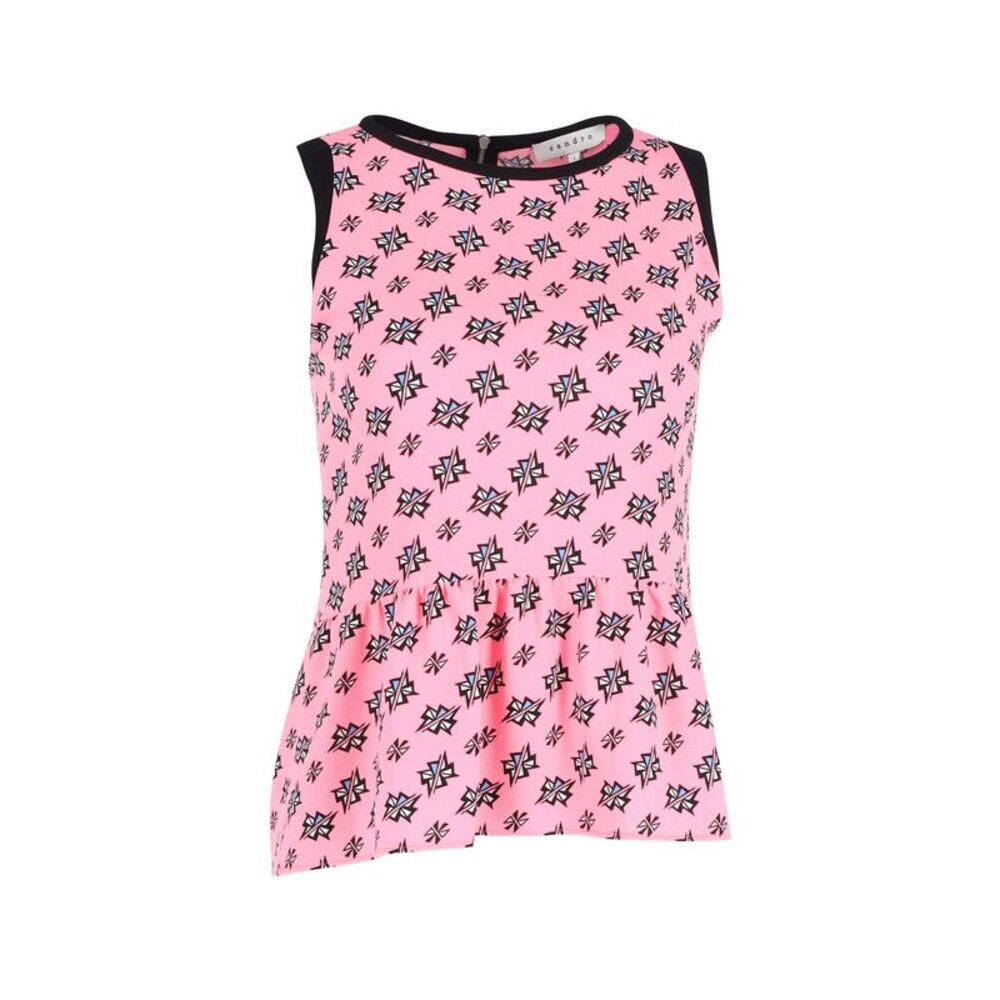 Sandro Paris Printed Peplum Top in Pink Polyester